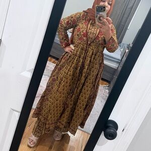 Indian Pakistani kurta set pure cotton 2 piece Mustard Brown breathable